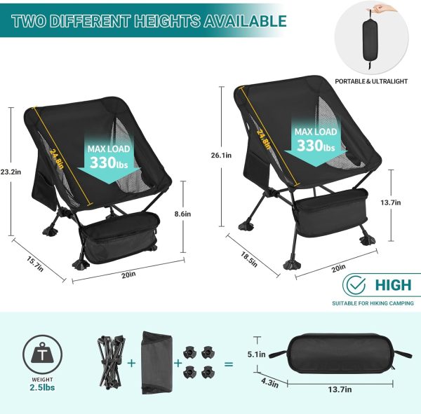 ATEPA Backpacking Chair Hiking Chair Ultralight Camping Chair, Compact Aluminum Packable Beach Chairs for Adult Lightweight-Aluminum Frame with Anti-Sinking Feet - Image 3