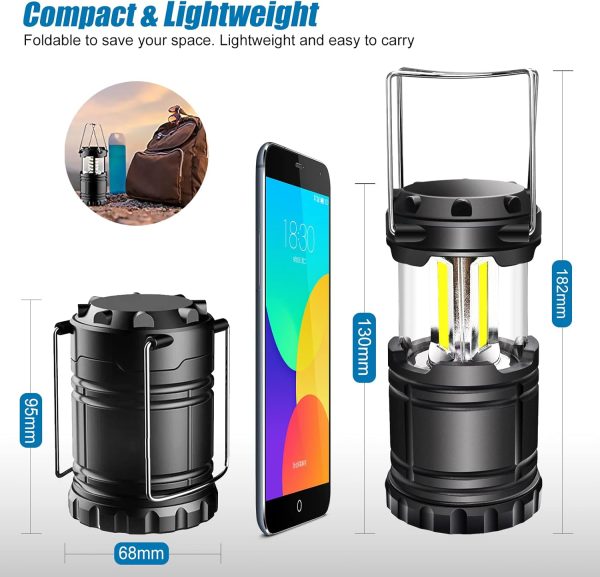 EXTRASTAR 4 Pcs LED Camping Lantern, Battery Powered Compact LED Lanterns, Suitable Survival Kits for Hurricane, Waterproof Portable Emergency Light for Storm, Outages, Black - Image 4