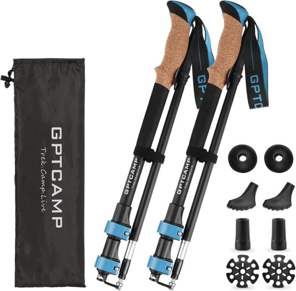 GPTCAMP Walking Sticks,Trekking Poles Collapsible Hiking Poles,Lightweight Folding Travel Walking Sticks for Men Women,2pc Adjustable Hiking Sticks with EVA Foam Grips for Backpacking