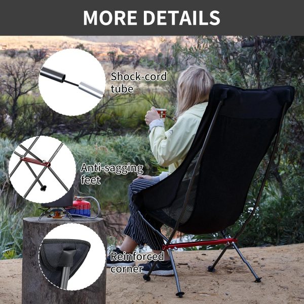 Naturehike Folding Camping Chair, Lightweight High Back Portable Compact Chair, Large Heavy Duty 330lbs for Adults, Hiking Camp Backpacking Beach Picnic Fishing with Storage Bag, Black - Image 6