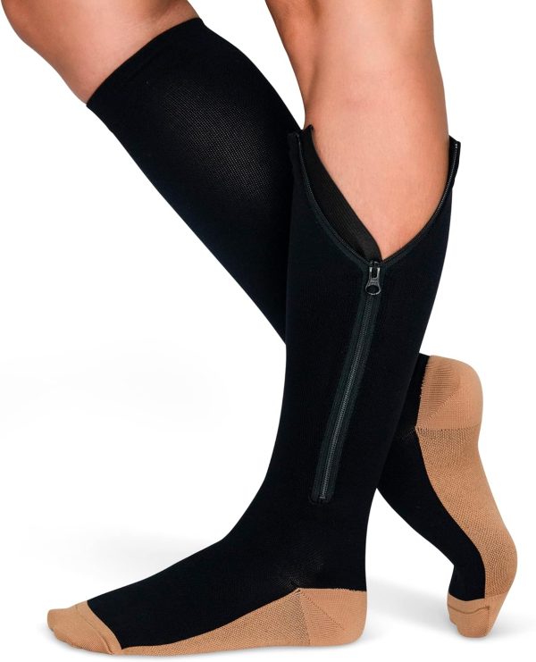 ™ Zipper Compression Socks for Men & Women, 20-30mmHg Closed Toe Graduated Zippered Compression Stocking