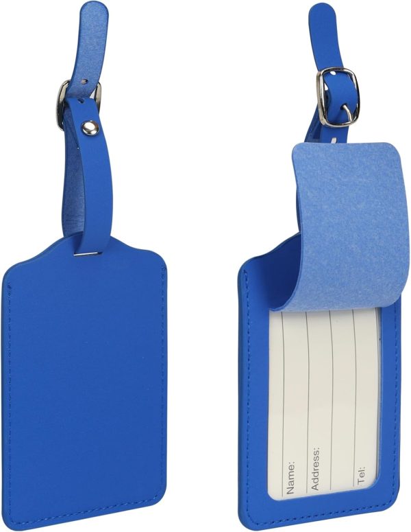 Unaone 2 Pack Luggage Tag, Premium PU Leather Luggage Tags for Suitcases with Adjustable Strap Privacy Cover Travel Baggage Labels Name Tags Travel Accessories Airplane Name ID Tag, Blue