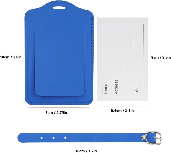 Unaone 2 Pack Luggage Tag, Premium PU Leather Luggage Tags for Suitcases with Adjustable Strap Privacy Cover Travel Baggage Labels Name Tags Travel Accessories Airplane Name ID Tag, Blue - Image 2