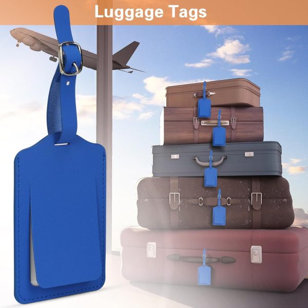 Unaone 2 Pack Luggage Tag, Premium PU Leather Luggage Tags for Suitcases with Adjustable Strap Privacy Cover Travel Baggage Labels Name Tags Travel Accessories Airplane Name ID Tag, Blue - Image 3