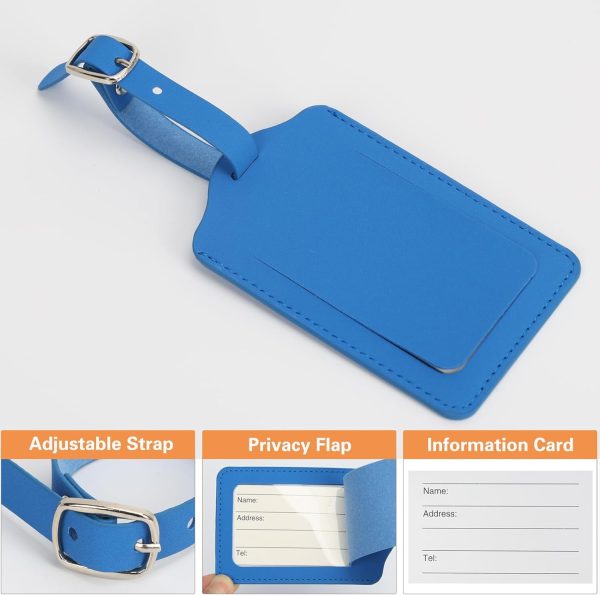 Unaone 2 Pack Luggage Tag, Premium PU Leather Luggage Tags for Suitcases with Adjustable Strap Privacy Cover Travel Baggage Labels Name Tags Travel Accessories Airplane Name ID Tag, Blue - Image 4